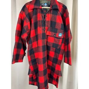 Vintage 70s/80s SWANNDRI Wool Lace Up Bush Shirt Red Black Buffalo Plaid Men's S